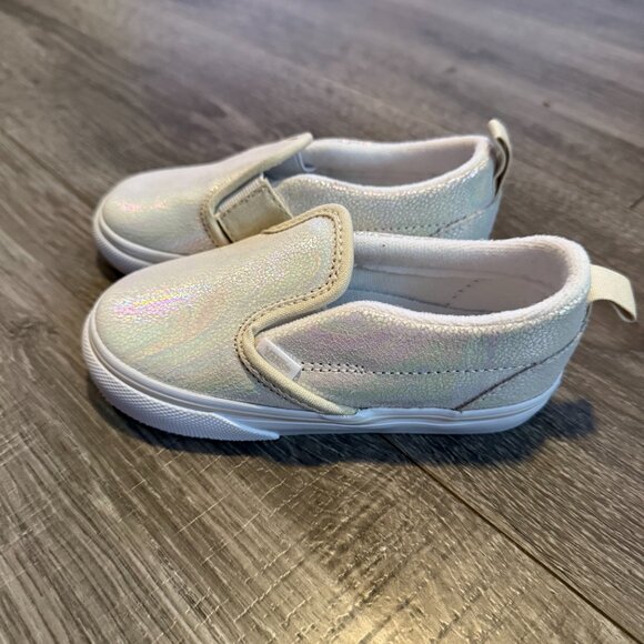 NWOB Vans Slip-On Metallic Oil Slick White Turtledove Toddler Girl Size 8 T - Picture 3 of 6